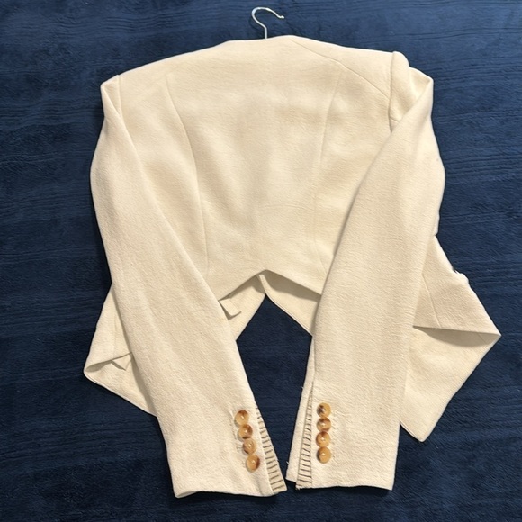 HELMUT LANG white lambskin leather trim asymmetric zip biker jacket US0 XS - Picture 5 of 7